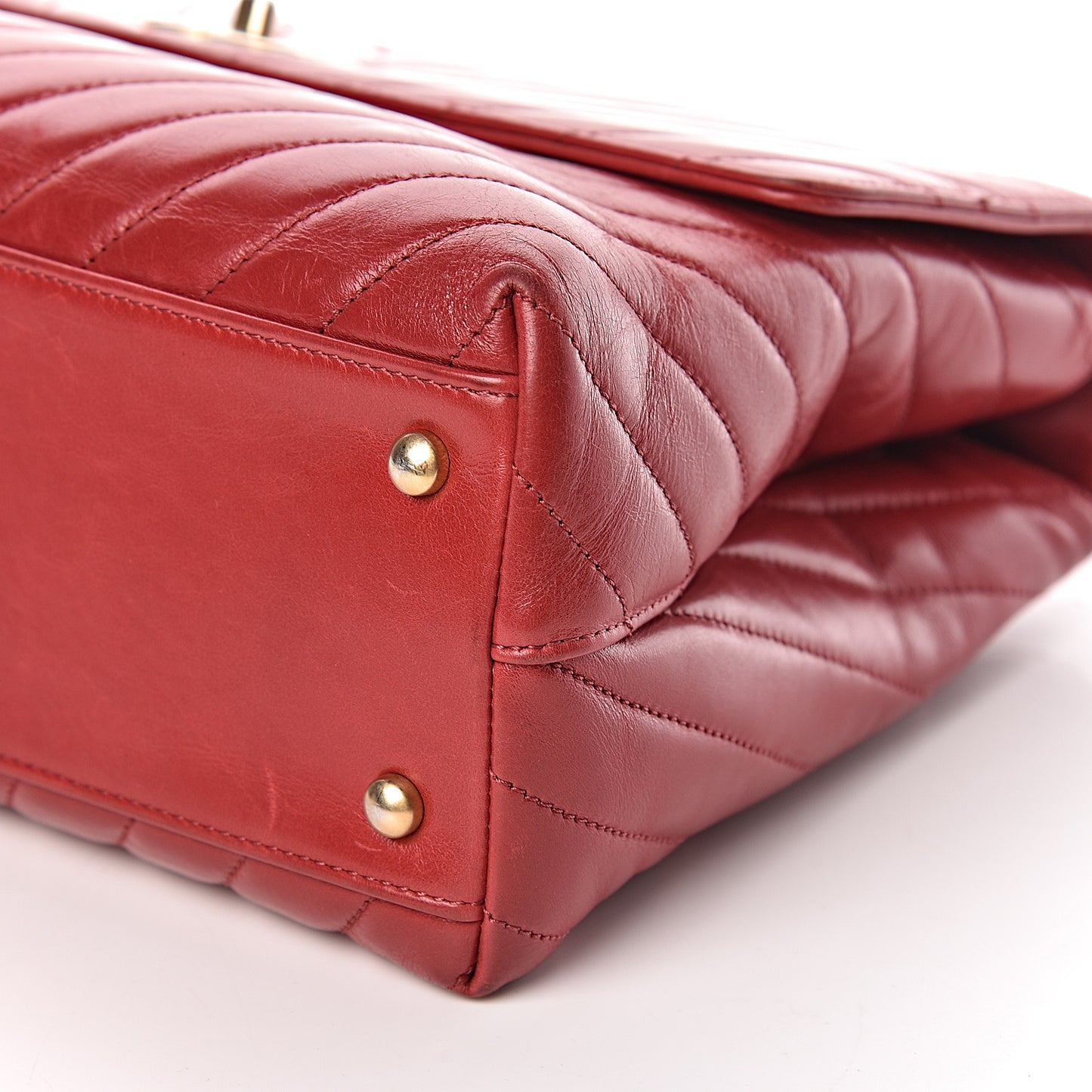 Calfskin Chevron Quilted Large Coco Handle Flap Red
