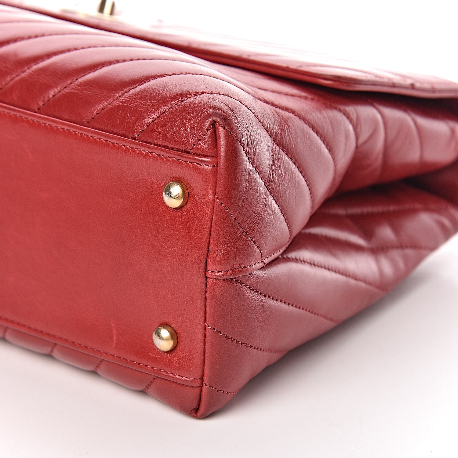 Chanel Calfskin Chevron Quilted Large Coco Handle Flap Red 10 of 15