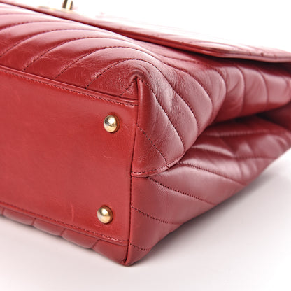 Chanel Calfskin Chevron Quilted Large Coco Handle Flap Red 10 of 15