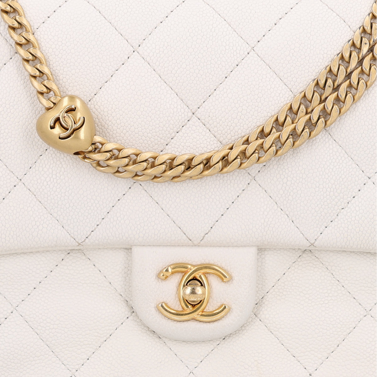 Caviar Quilted Sweetheart Flap White