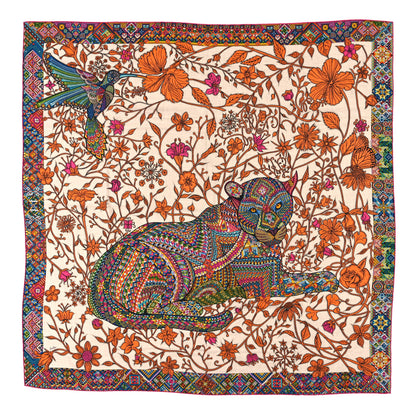 Hermes Cashmere Silk Le Jaguar Et Le Colibri Shawl 140 Naturel Orange Multicolor 1 of 4
