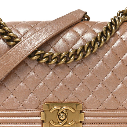 Chanel Metallic Calfskin Quilted Medium Boy Flap Dark Beige 15 of 19