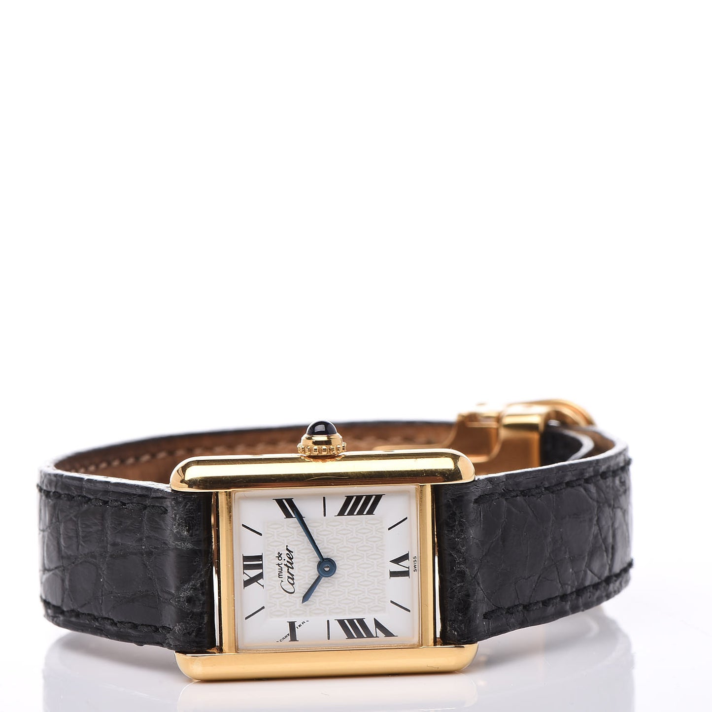 Sterling Silver Vermeil Alligator 20mm Must de Cartier Tank Quartz Watch