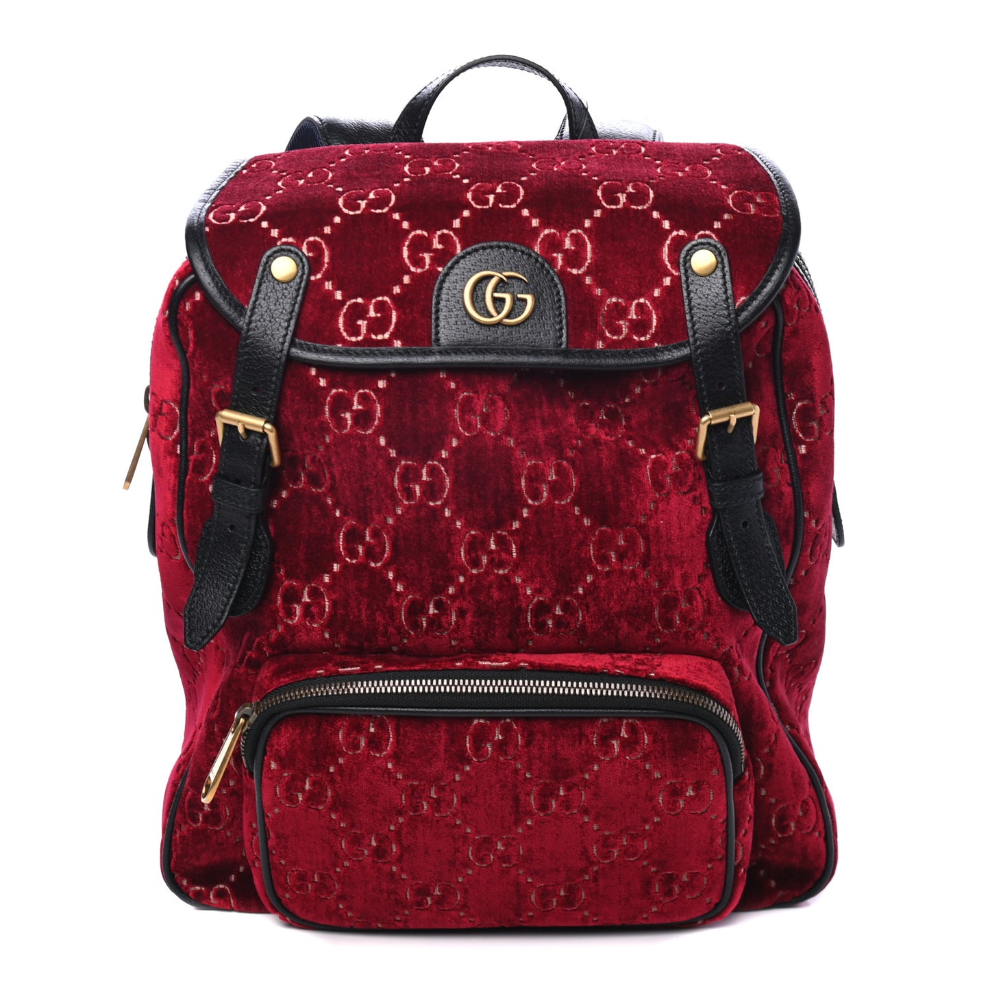 Velvet GG Monogram Textured Calfskin Web Small Double Buckle Backpack Red Cipria Black