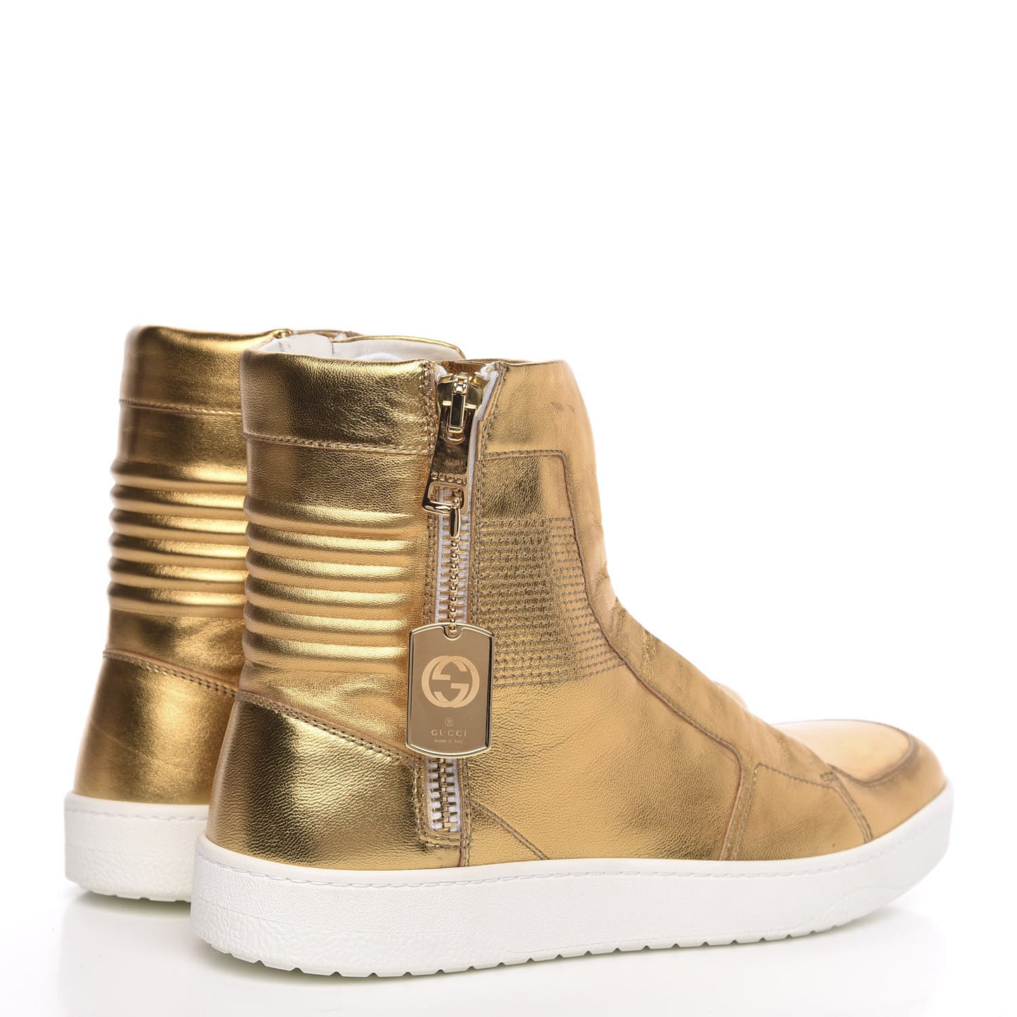 Metallic Nappa Silk Mens Dog Tag High Top Sneakers 10.5 Oro
