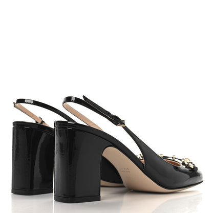 Gucci Vernice Crystal Horsebit Lady Slingback Pumps 38.5 Black 5 of 10
