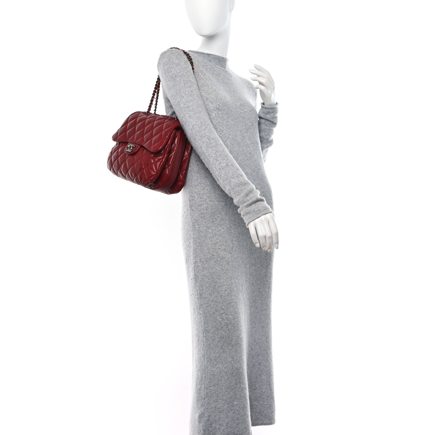 Lambskin Quilted Large Chanel 3 Flap Dark Red