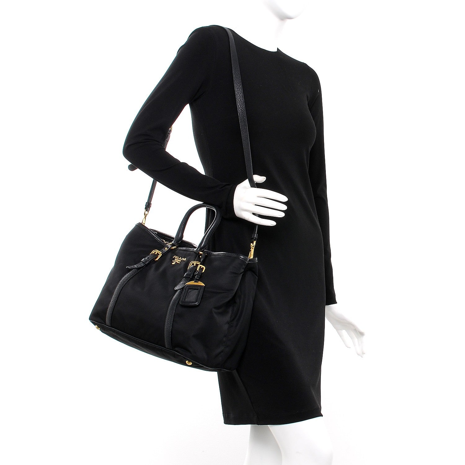 Prada Tessuto Nylon Vitello Daino Tote Nero Black 2 of 6