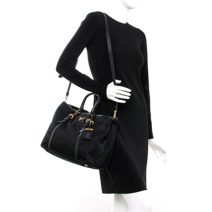 Prada Tessuto Nylon Vitello Daino Tote Nero Black 2 of 6