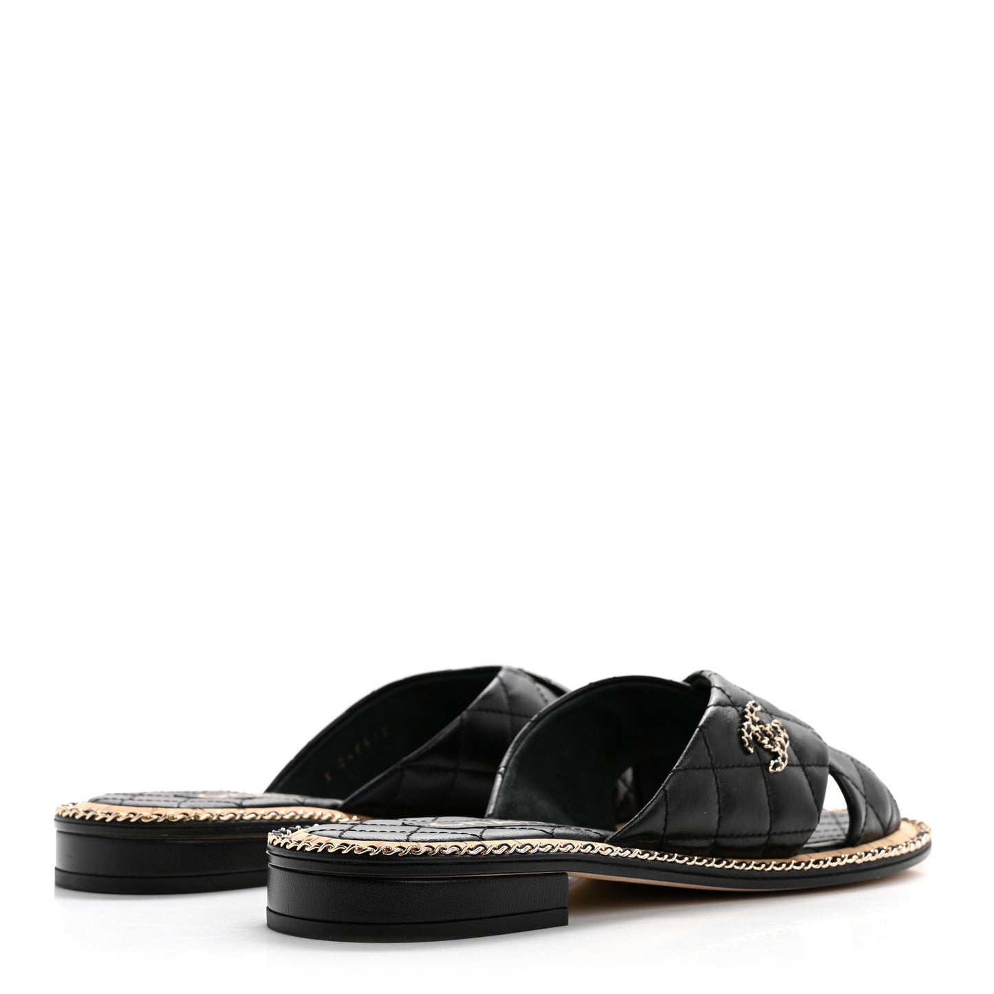 Lambskin Quilted Chain CC Sandals 40 Black