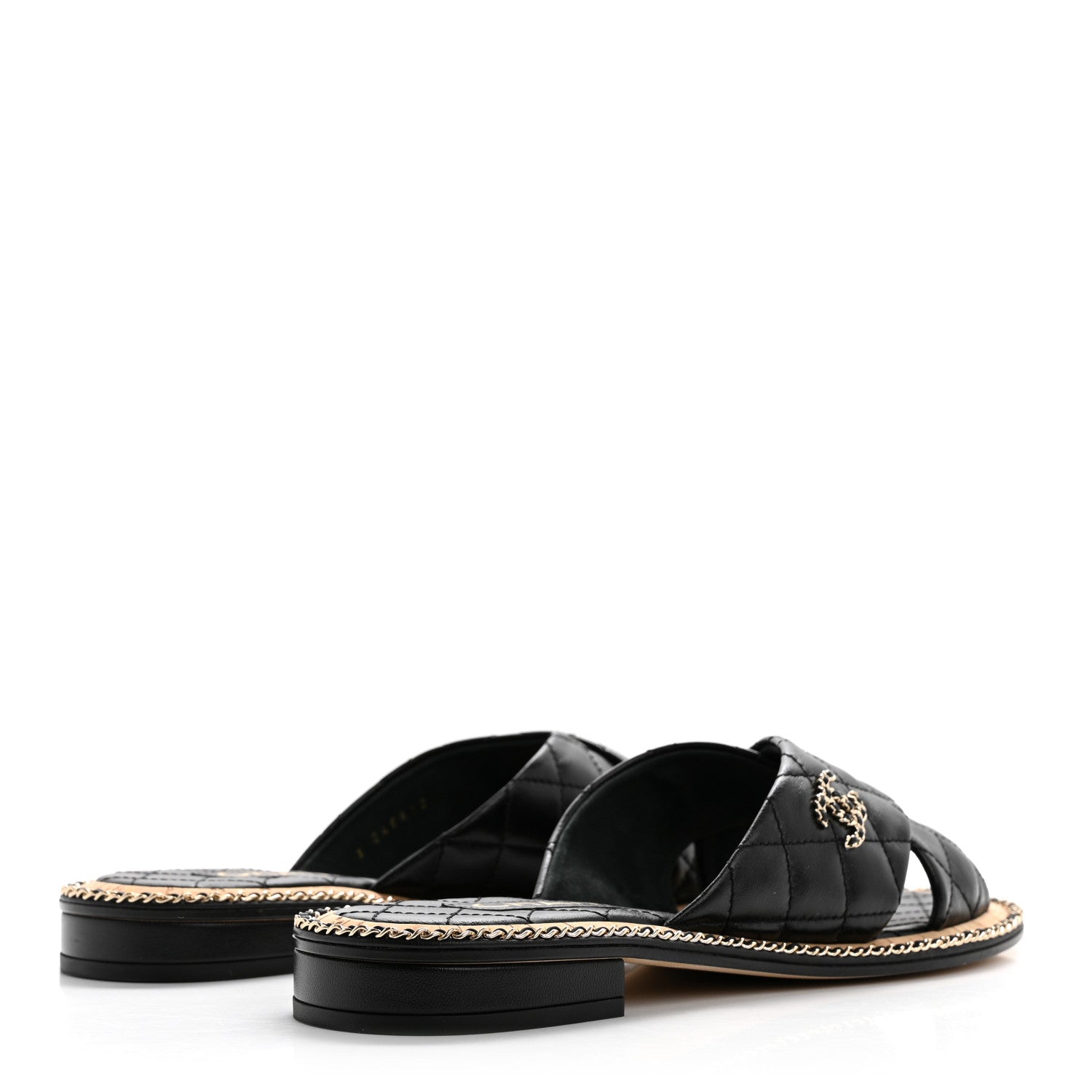 Chanel Lambskin Quilted Chain CC Sandals 40 Black 4 of 9