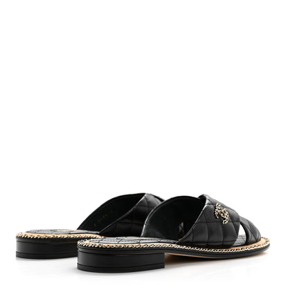 Chanel Lambskin Quilted Chain CC Sandals 40 Black 4 of 9
