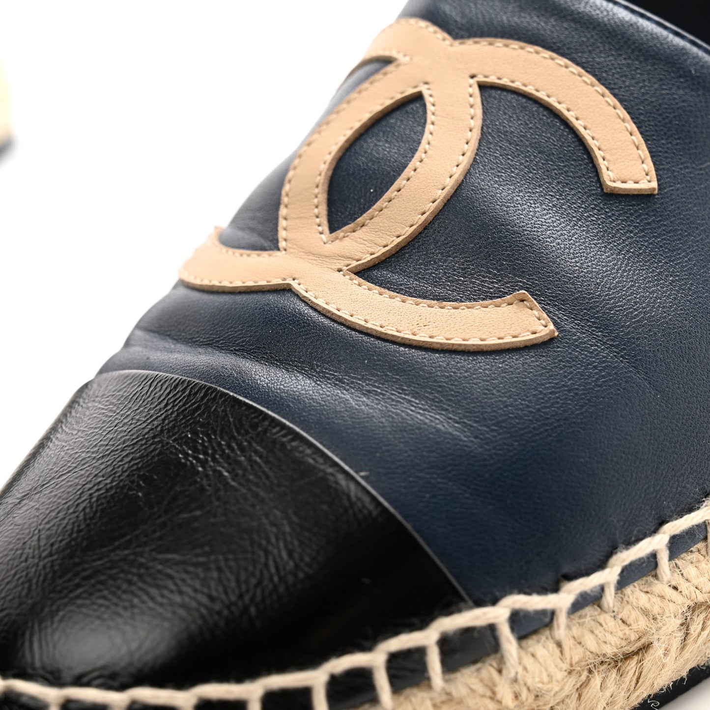 Lambskin Shiny Calfskin CC Espadrilles 39 Navy Blue Beige Black