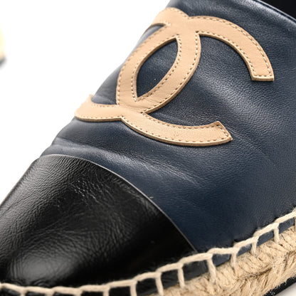 Chanel Lambskin Shiny Calfskin CC Espadrilles 39 Navy Blue Beige Black 9 of 9