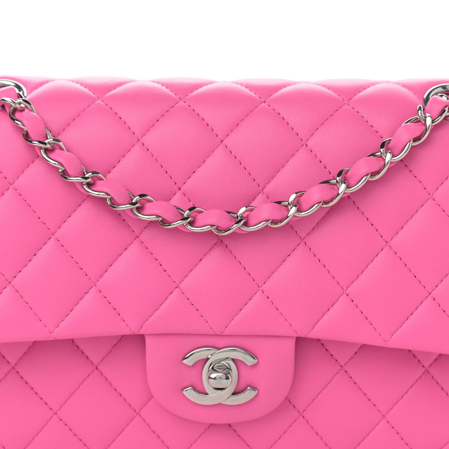 Chanel Lambskin Quilted Medium Double Flap Neon Pink 8 of 12