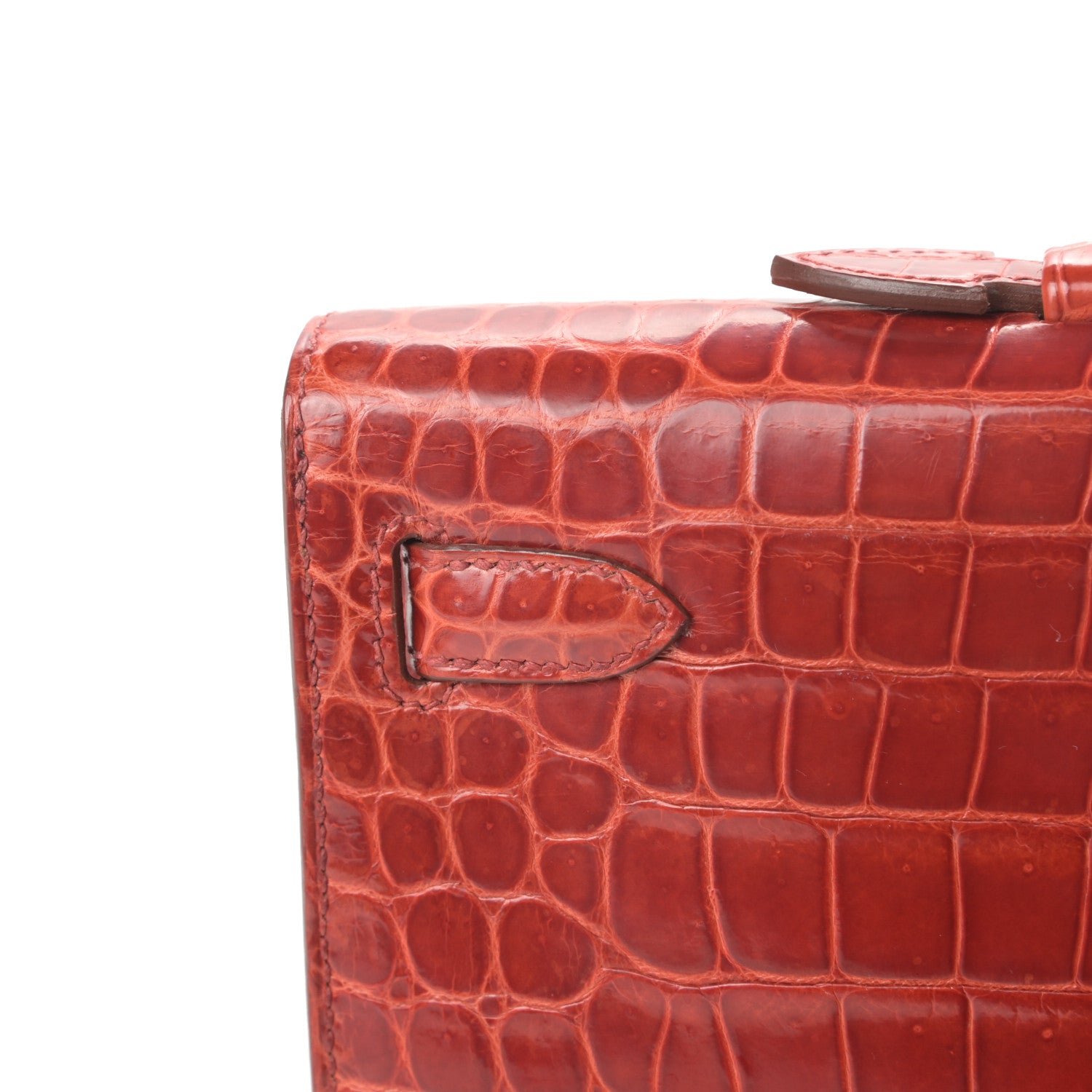 Hermes Shiny Porosus Crocodile Kelly Cut Pochette Sanguine 11 of 30