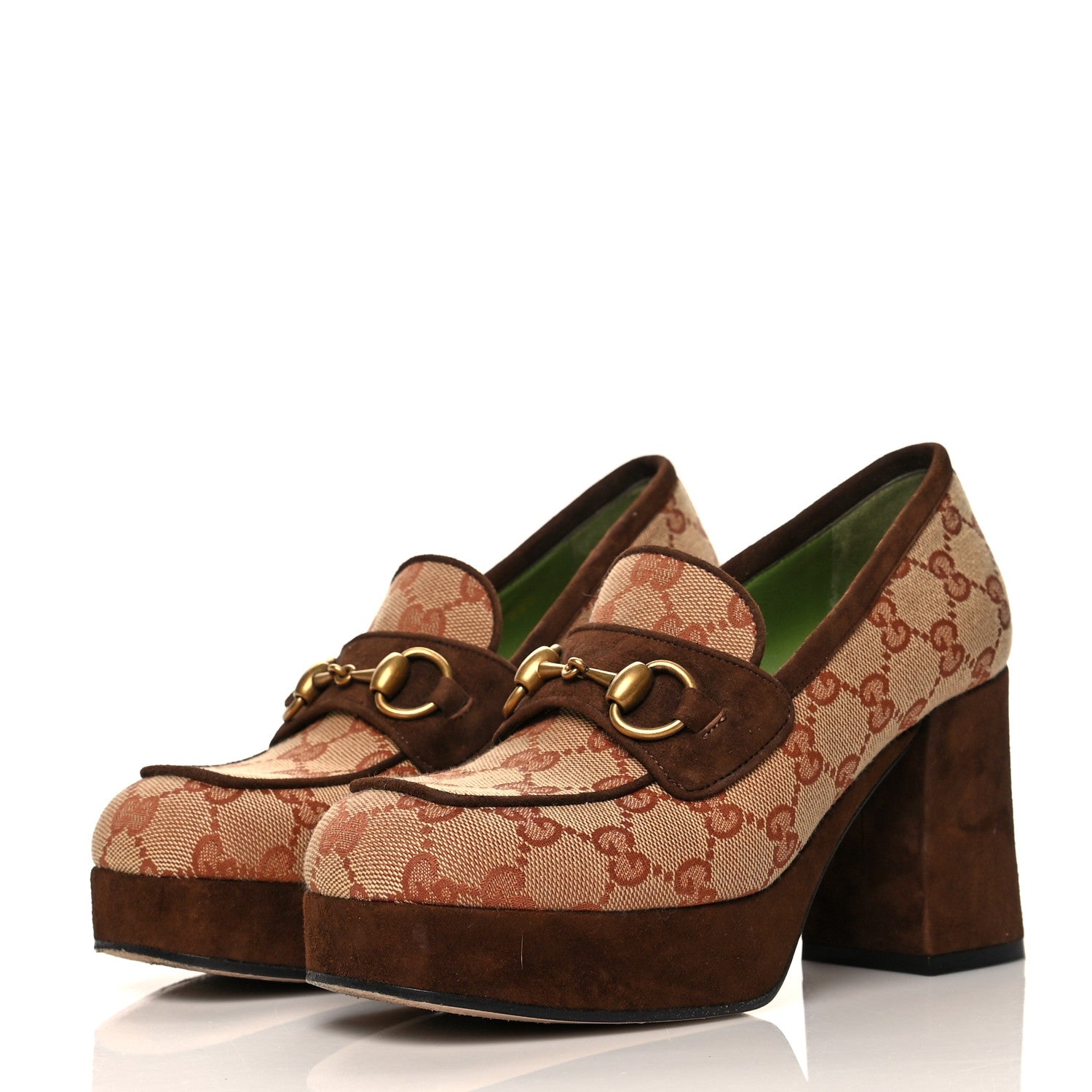 Gucci GG Monogram Suede Houdan Mid Heel Platform Loafers 35.5 Beige Ruggine Maroon 3 of 9