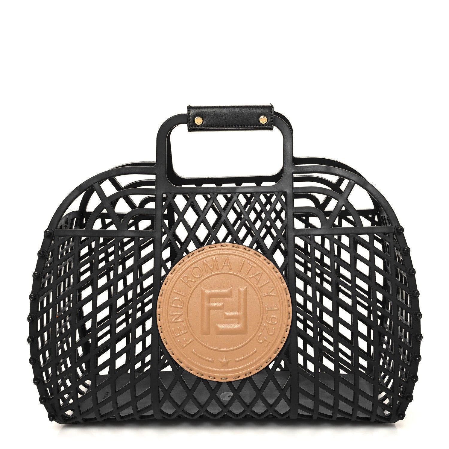 Fendi Recycled Plastic Vitello Liberty Matte Medium Fendi Basket Black Miele Scuro 1 of 12