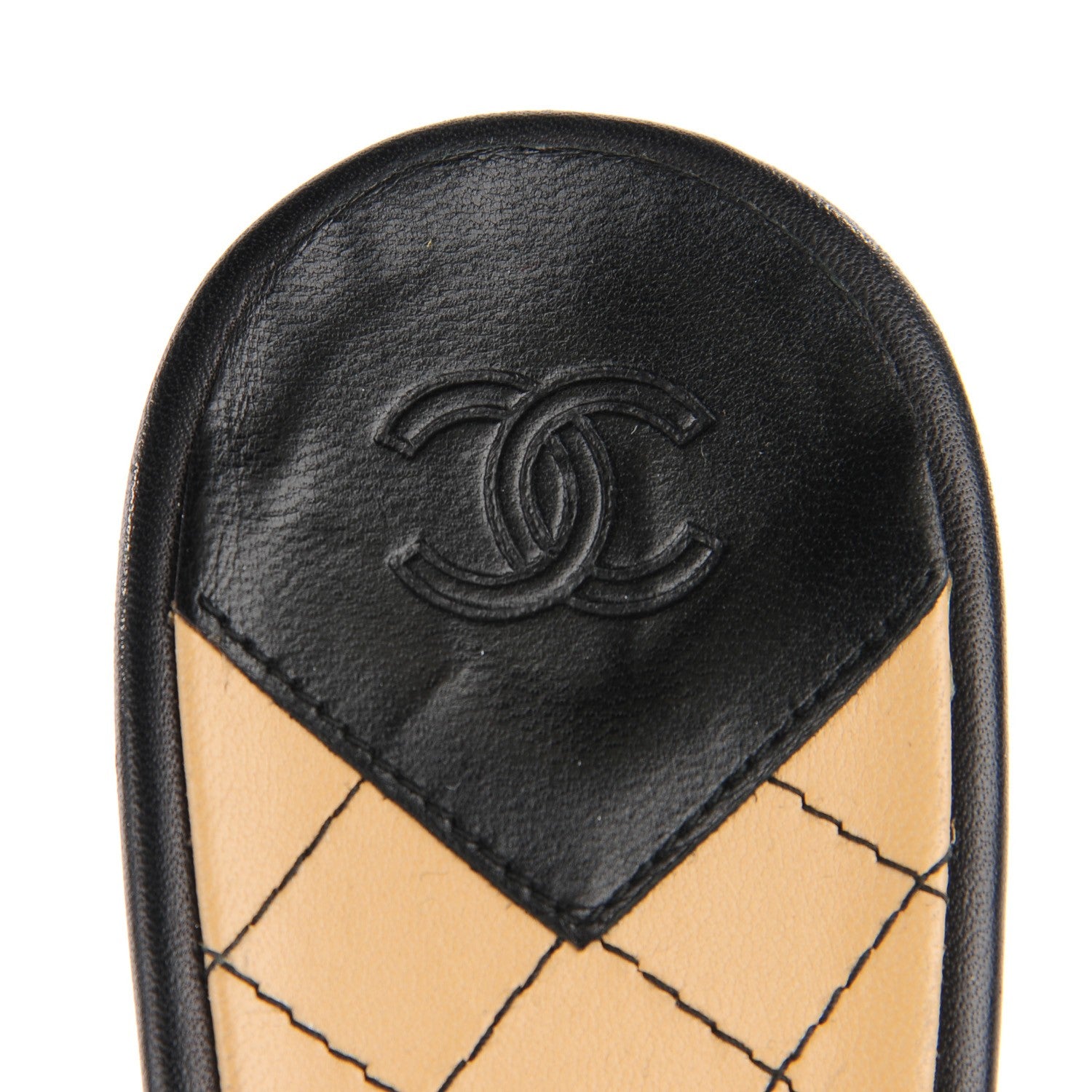 Chanel Lambskin Quilted Wedge Sandals 38 Beige Black 7 of 7
