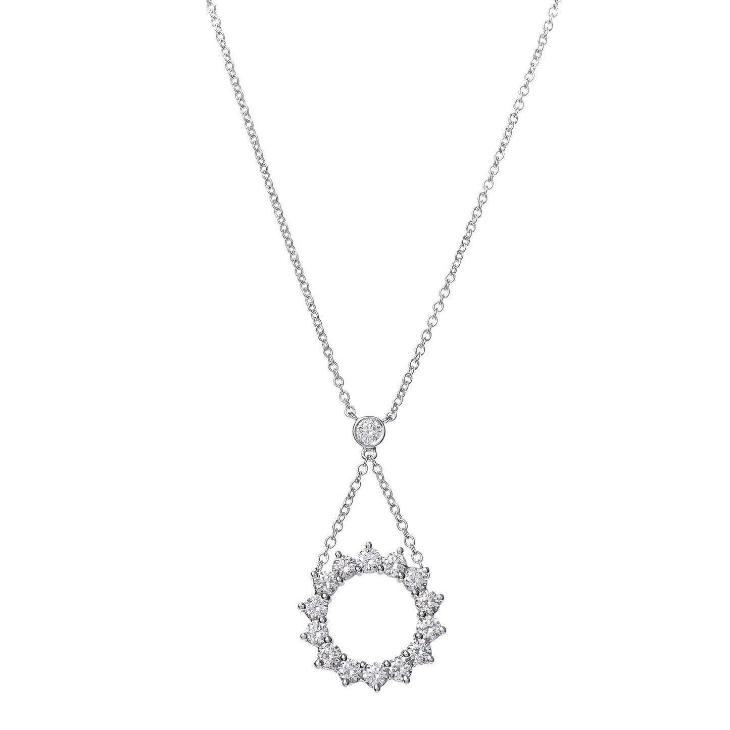 Platinum Diamond Small Open Circle Pendant Necklace