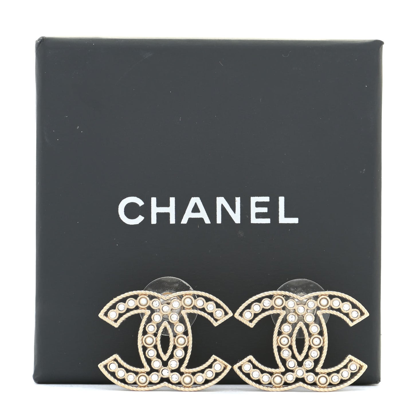 Pearl Crystal Sparkling Pearls CC Earrings Light Gold