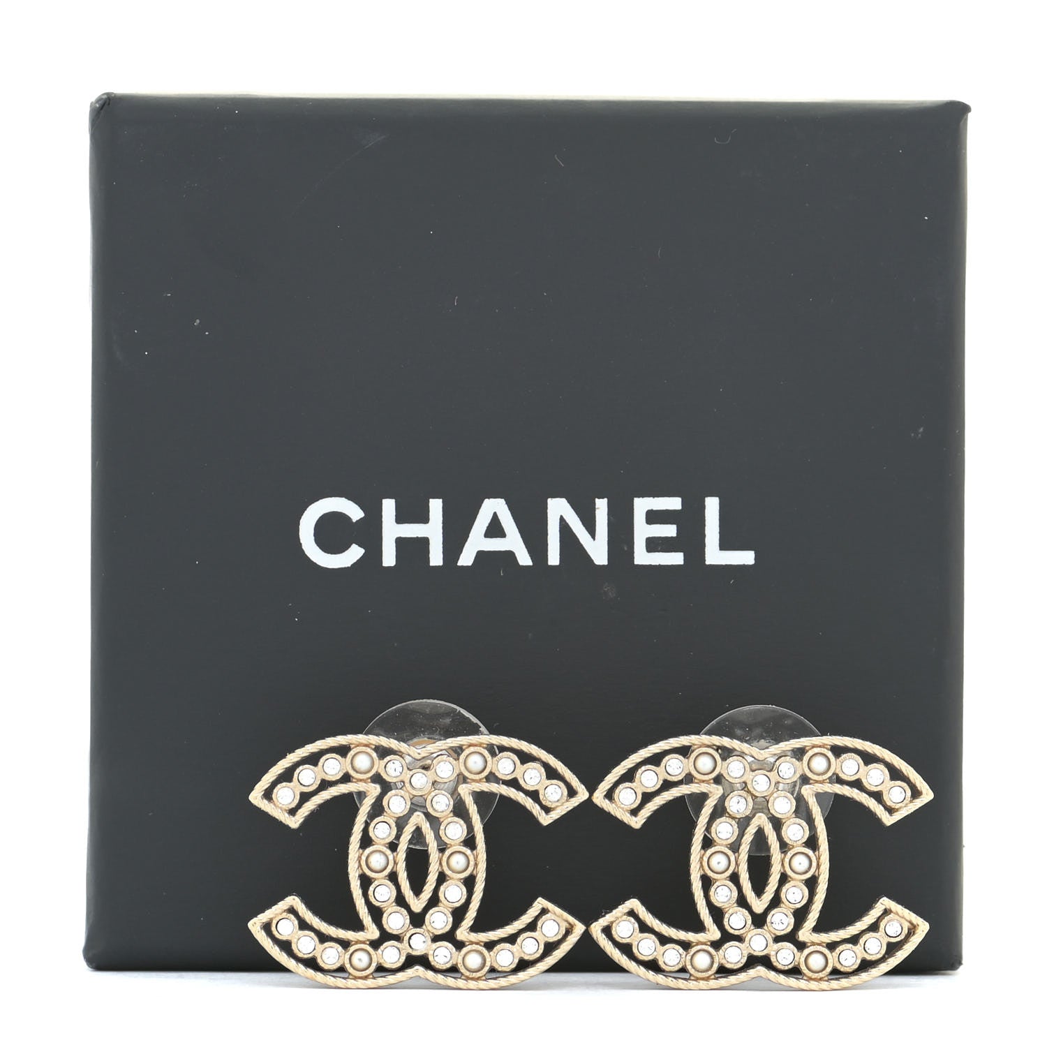 Chanel Pearl Crystal Sparkling Pearls CC Earrings Light Gold 5 of 5