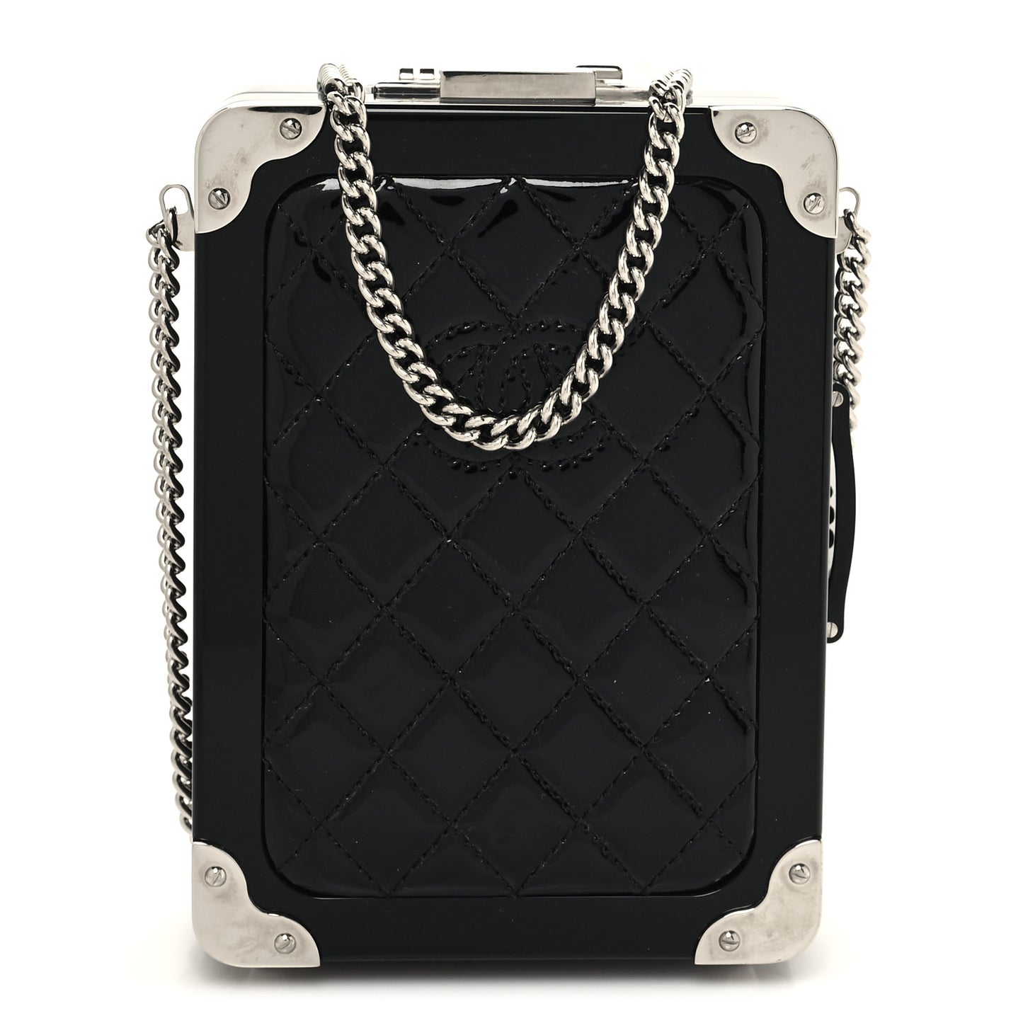 Plexiglass Patent Evening In The Air Mini Trolley Minaudiere Clutch Black Gold