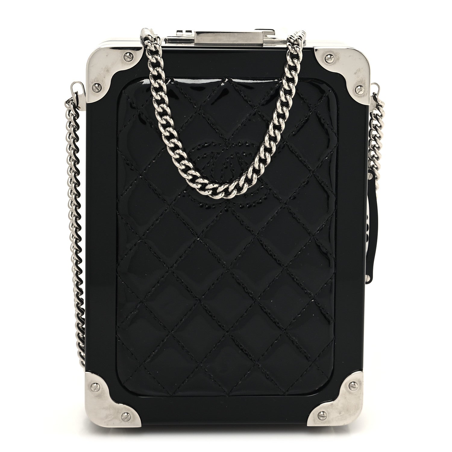 Chanel Plexiglass Patent Evening In The Air Mini Trolley Minaudiere Clutch Black Gold 3 of 13
