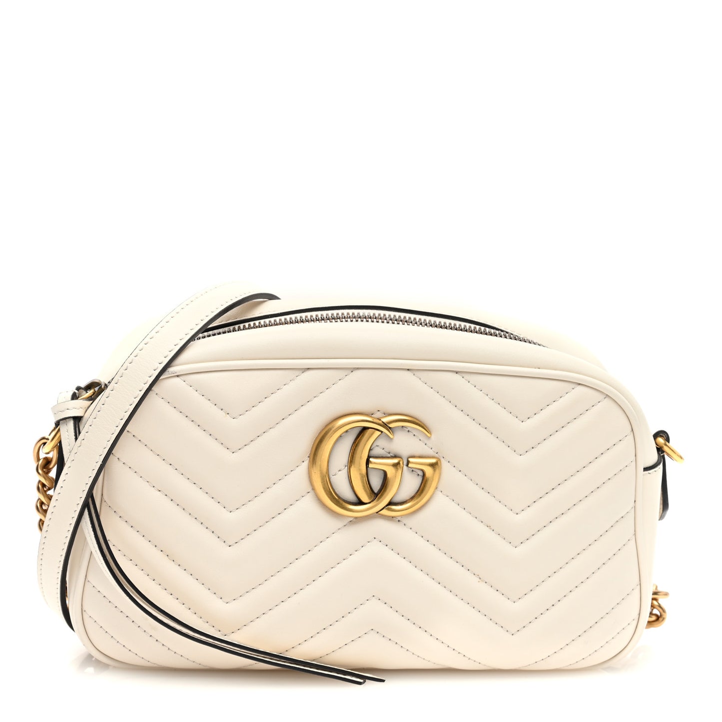 Calfskin Matelasse Small GG Marmont Chain Shoulder Bag White