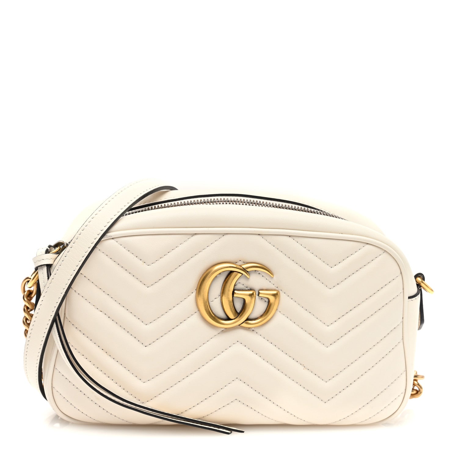 Gucci Calfskin Matelasse Small GG Marmont Chain Shoulder Bag White 1 of 10