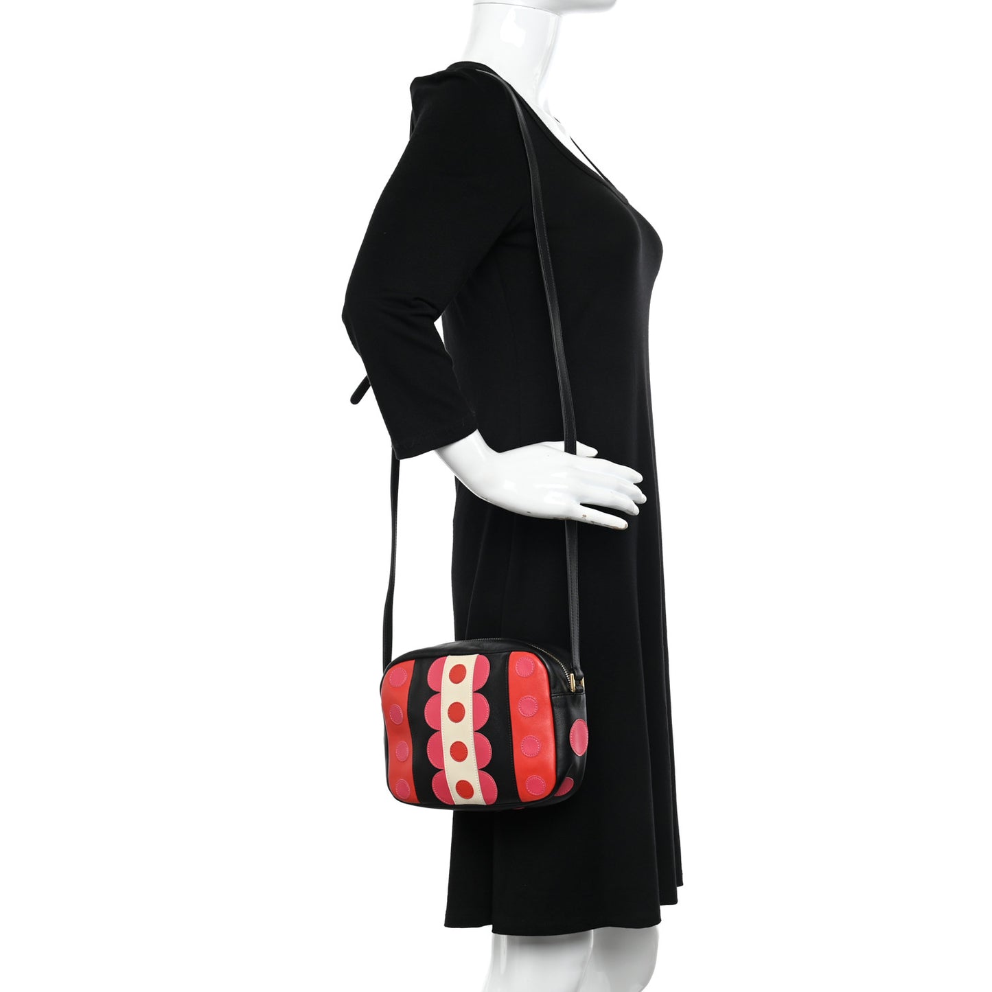 Calfskin Carmen Camera Crossbody Bag Black Deep Rose