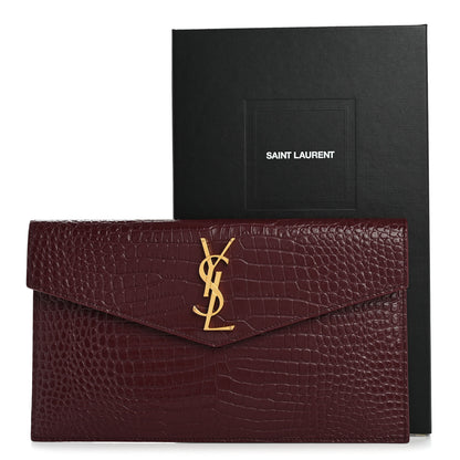 Saint Laurent Calfskin Crocodile Embossed Uptown Monogram Clutch Rouge Legion Rouge Legion 8 of 8