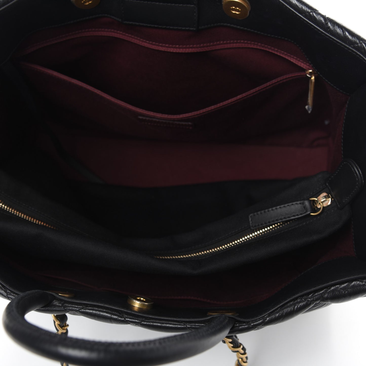 Aged Calfskin Quilted Large Coco Handle Shopping Tote Black