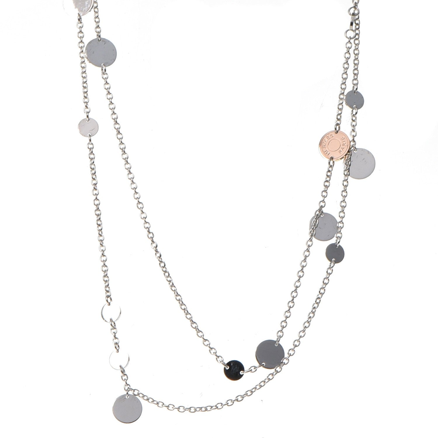 Hermes Sterling Silver 18K Rose Gold Confettis Long Necklace 1 of 6