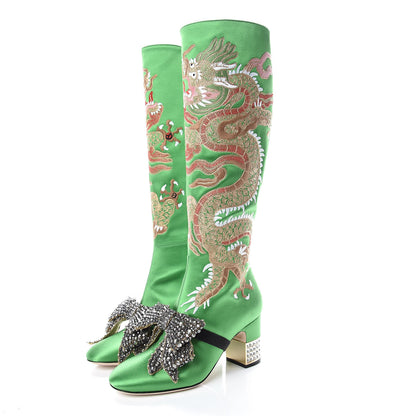 Gucci Silk Satin Malaga Kid Embroidered Candy Dragon Block-Heel Knee Boot 36 Palm 3 of 11