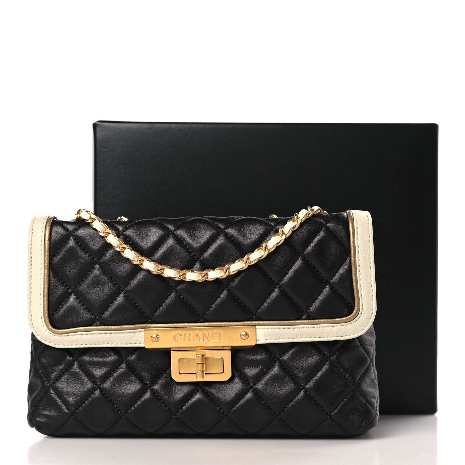 Chanel Lambskin Quilted Mademoiselle East West Flap Black White 10 of 10