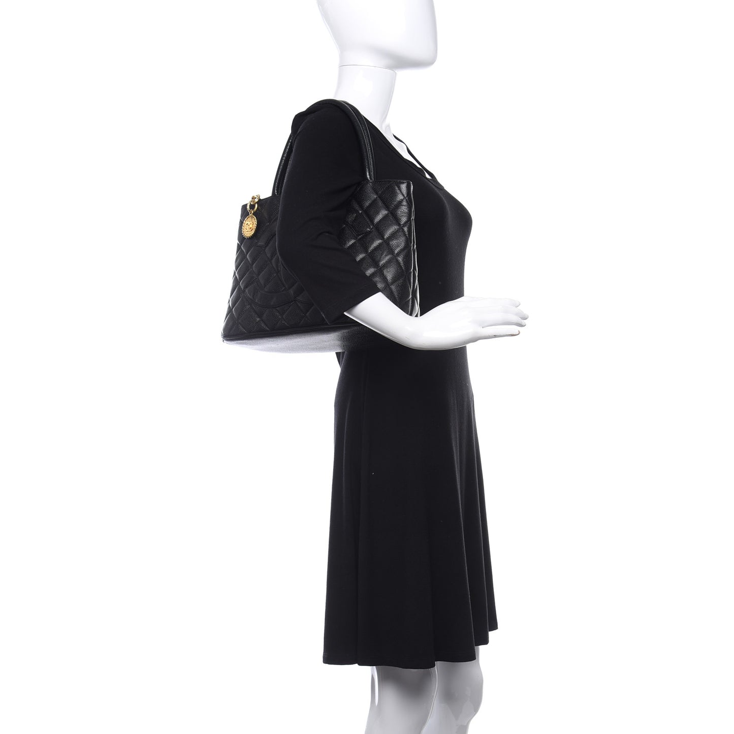 Caviar Quilted Medallion Tote Black