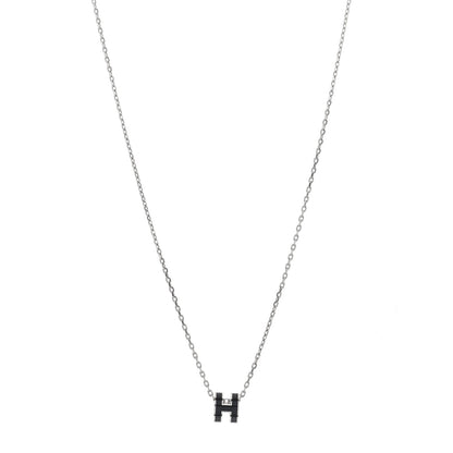 Hermes Lacquered Palladium Mini Pop H Pendant Necklace Black 1 of 4