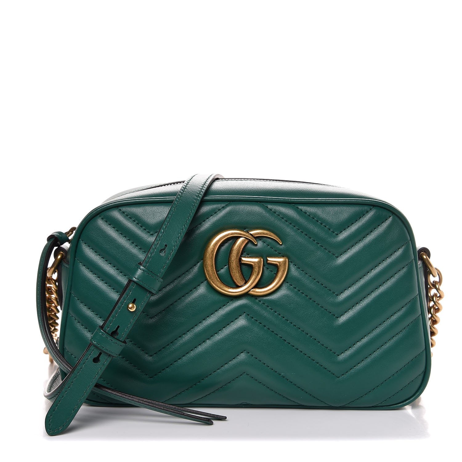 Gucci Calfskin Matelasse Small GG Marmont Chain Shoulder Bag Emerald Green 1 of 8