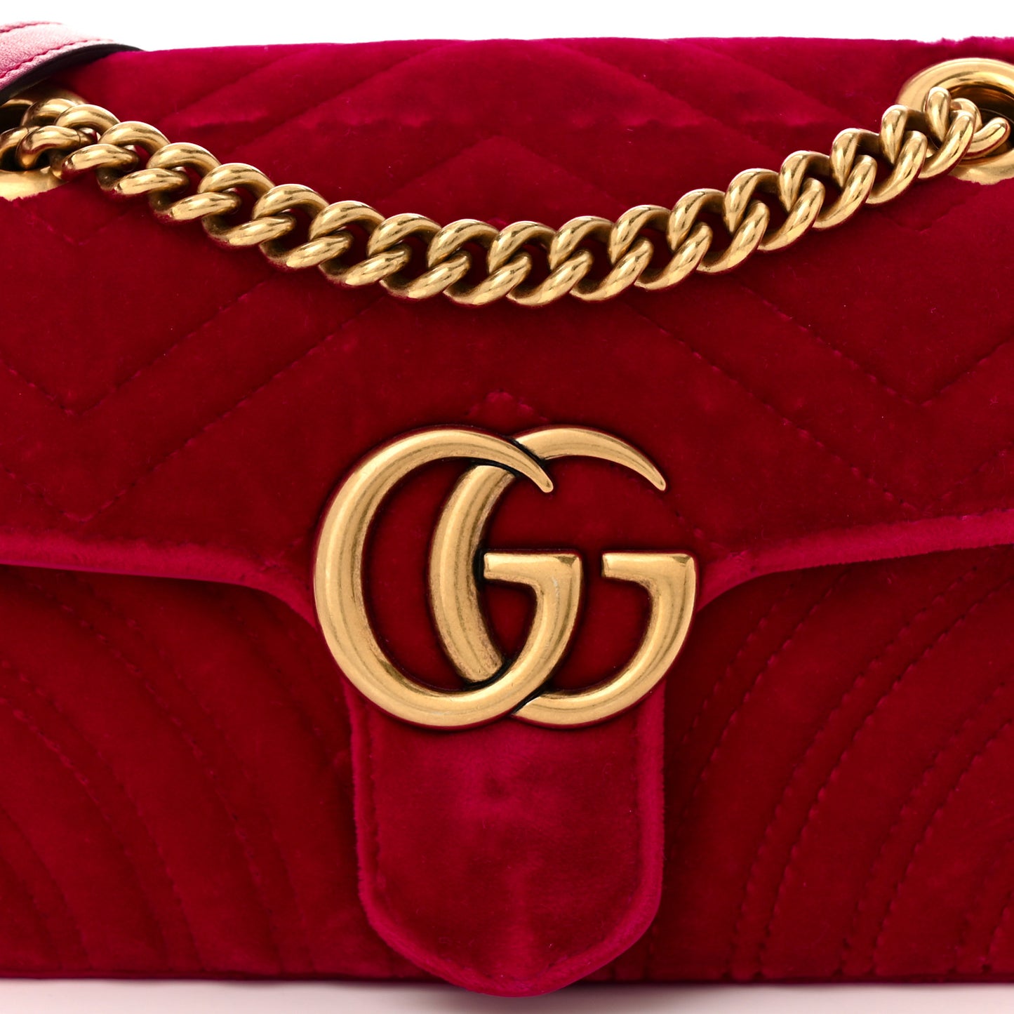 Velvet Matelasse Mini GG Marmont Shoulder Bag Hibiscus Red