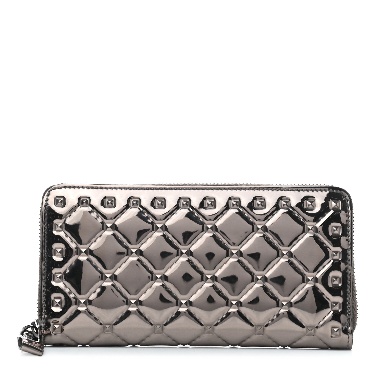 Valentino Garavani Metallic Patent Rockstud Spike Continental Zip Around Wallet Rutenio 1 of 8