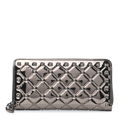 Valentino Garavani Metallic Patent Rockstud Spike Continental Zip Around Wallet Rutenio 1 of 8