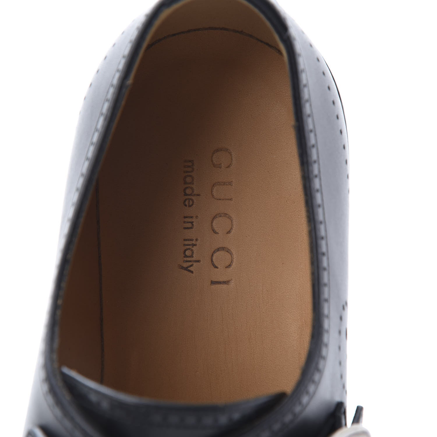 Gucci Calfskin Perforated Studded Mens Medallion Toe Double Monk Strap Loafers 8 Black 7 of 9