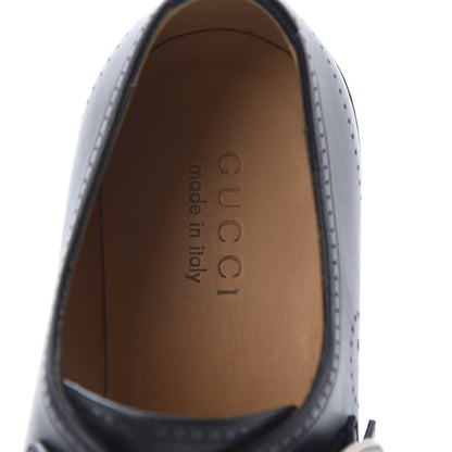 Gucci Calfskin Perforated Studded Mens Medallion Toe Double Monk Strap Loafers 8 Black 7 of 9