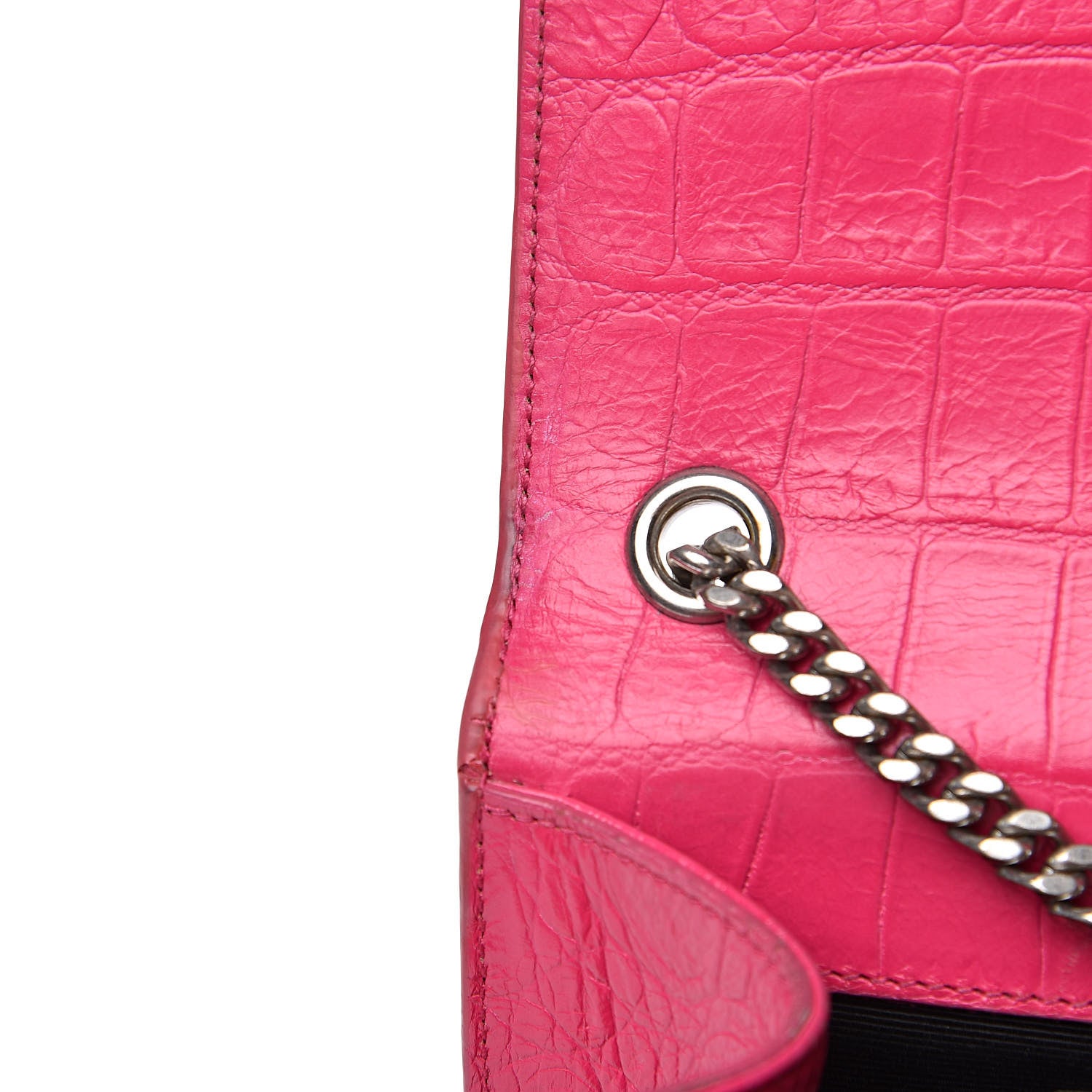 Saint Laurent Calfskin Crocodile Embossed Medium Classic Monogram Kate Tassel Satchel Fuchsia 13 of 15