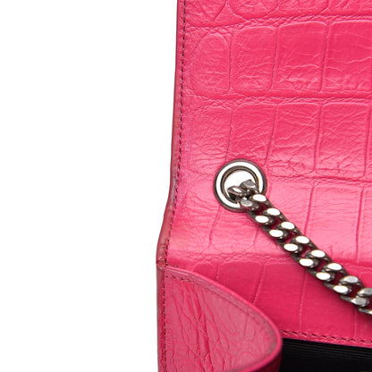 Saint Laurent Calfskin Crocodile Embossed Medium Classic Monogram Kate Tassel Satchel Fuchsia 13 of 15
