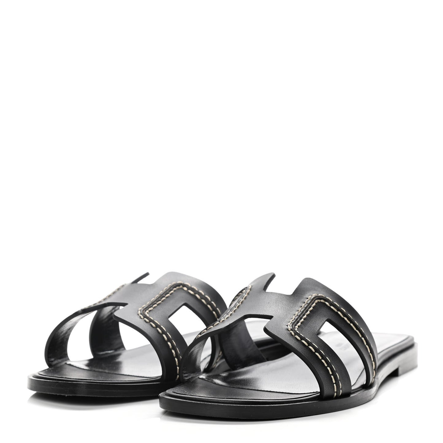 Calfskin Pique Oran Sandals 36.5 Black