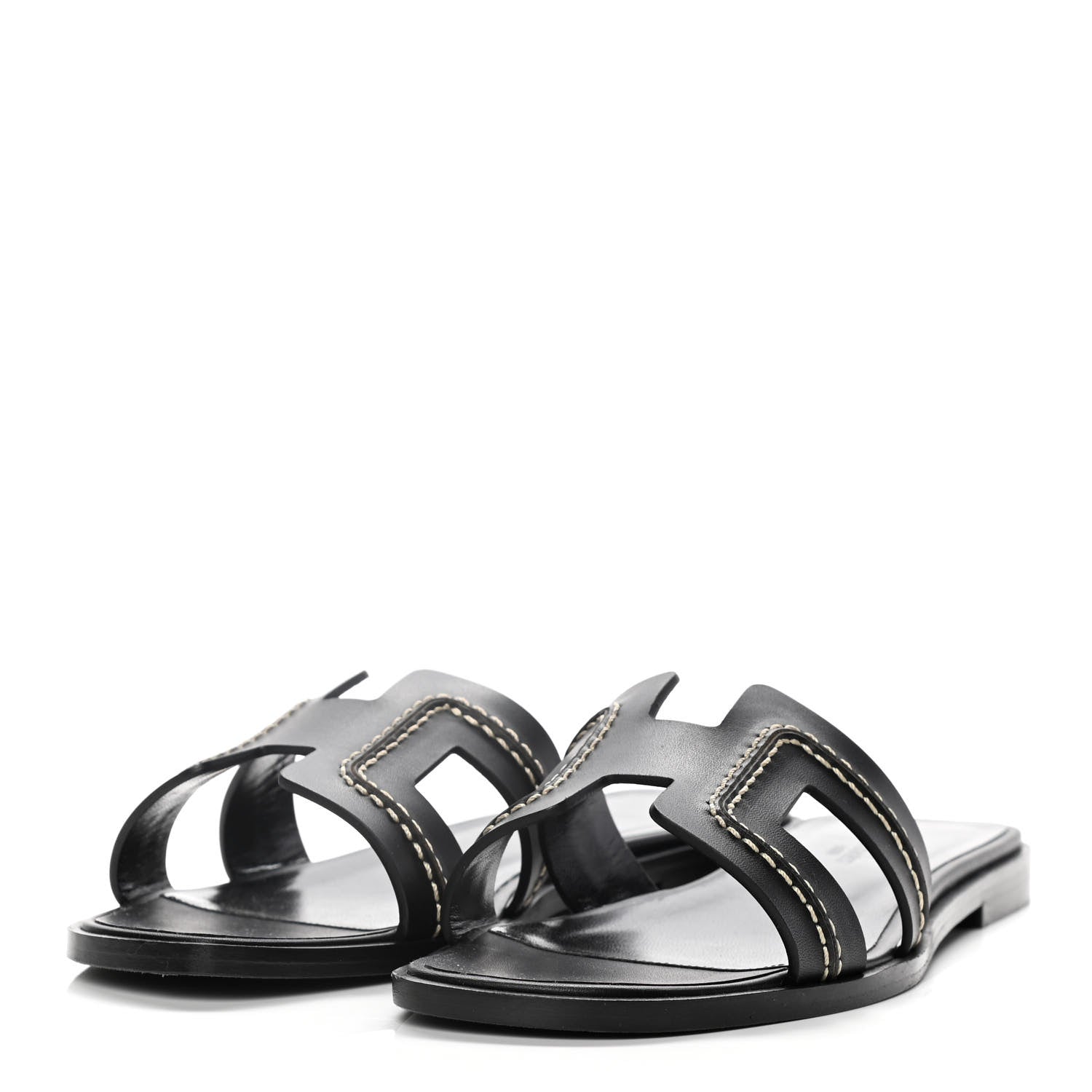 Hermes Calfskin Pique Oran Sandals 36.5 Black 3 of 10