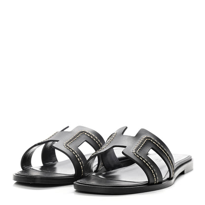 Hermes Calfskin Pique Oran Sandals 36.5 Black 3 of 10
