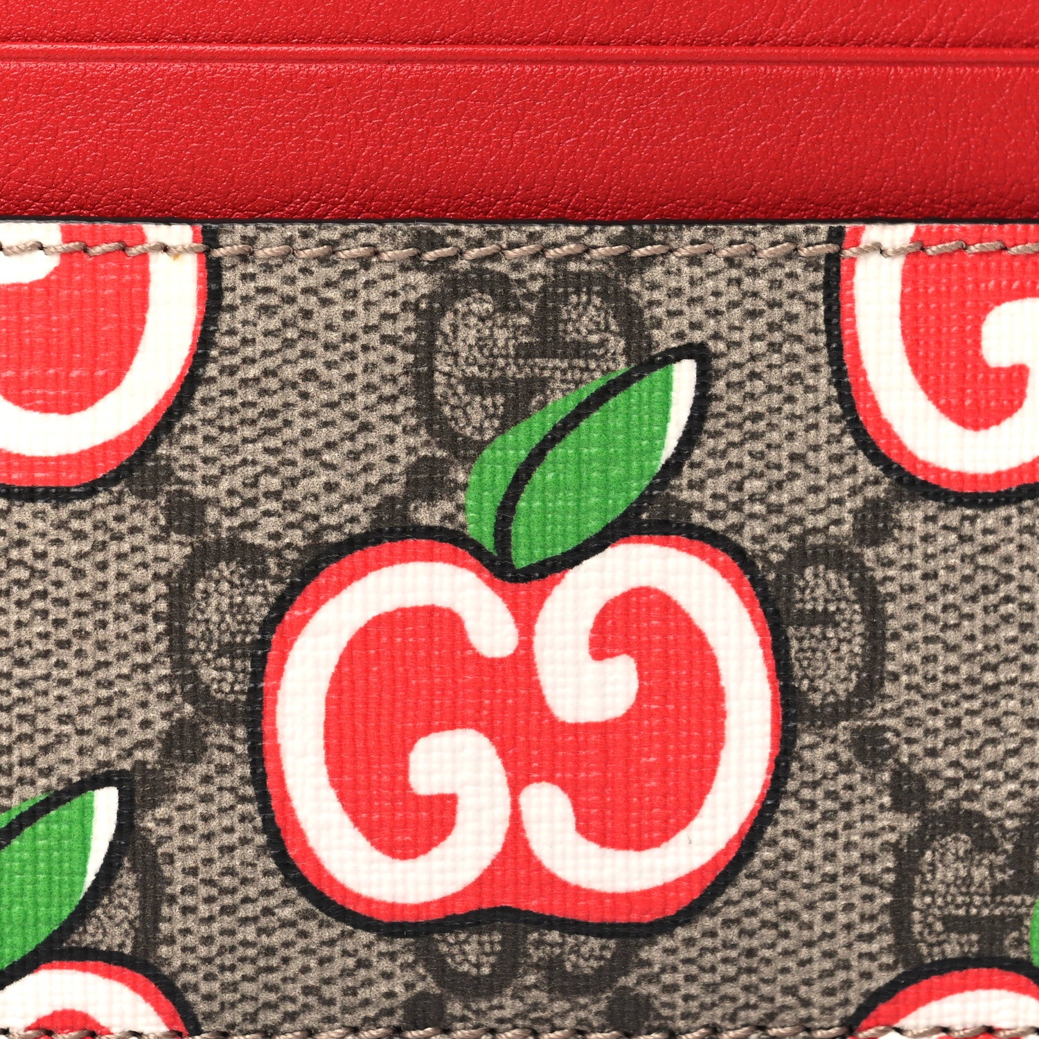 Gucci GG Supreme Monogram Apple Card Holder Beige Multicolor Lobster Red 7 of 7